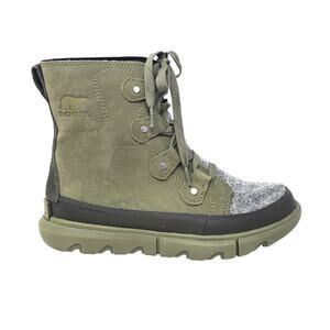 Sorel Explorer Next Joan Waterproof Boots Stone Green Suede NL5069-397 Size US 8